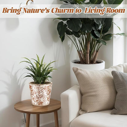 Farmhouse Ceramic Planter 5.5 Inch Large Plants Pot Crack Beige Brown Flowers Plant Pots with Drainage Hole Indoor Plants Kitchen Rustic Antique Decor Gift