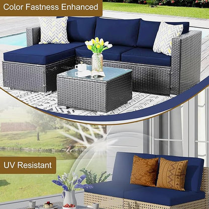 14 Piece Outdoor Patio Cushion Cover Replacement, Waterproof Patio Cushion Covers, Outdoor Furniture Cushion Covers Set for 6 Seat Wicker Rattan Sofa (Navy Blue)