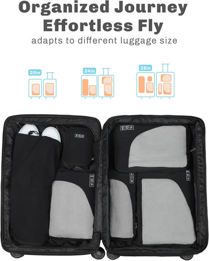 Hynes Eagle 6 Set/ 4 Set/ 2 Set Compression Packing Cubes Travel Essentials Lightweight Nylon Luggage Suitcase Organizer Bag Black 6PCS