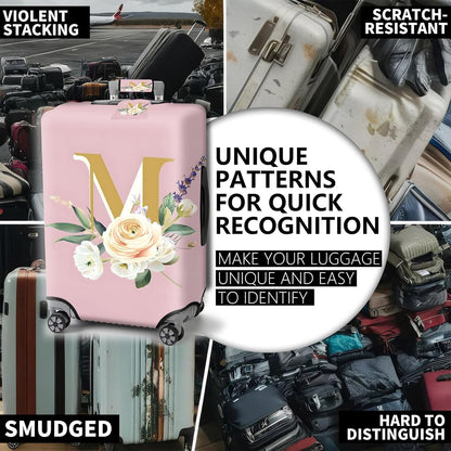 Travel Luggage Cover,Floral Letter MTheme Suitcase Cover Accessory Kit, Luggage Tag, and Comfortable Luggage Handle Wrap, Washable Luggage Suitcase Protector (22-24 inch,M)