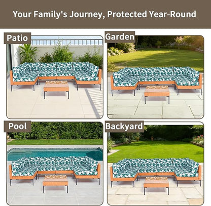 14Piece Outdoor Sofa Cushion Replacement, Patio Furniture Waterproof Cushion with Zippers, fit 6-Seat Outdoor Wicker Rattan Sectional Couch (Palm Leaf, 24.8"x24.8"x3.15")