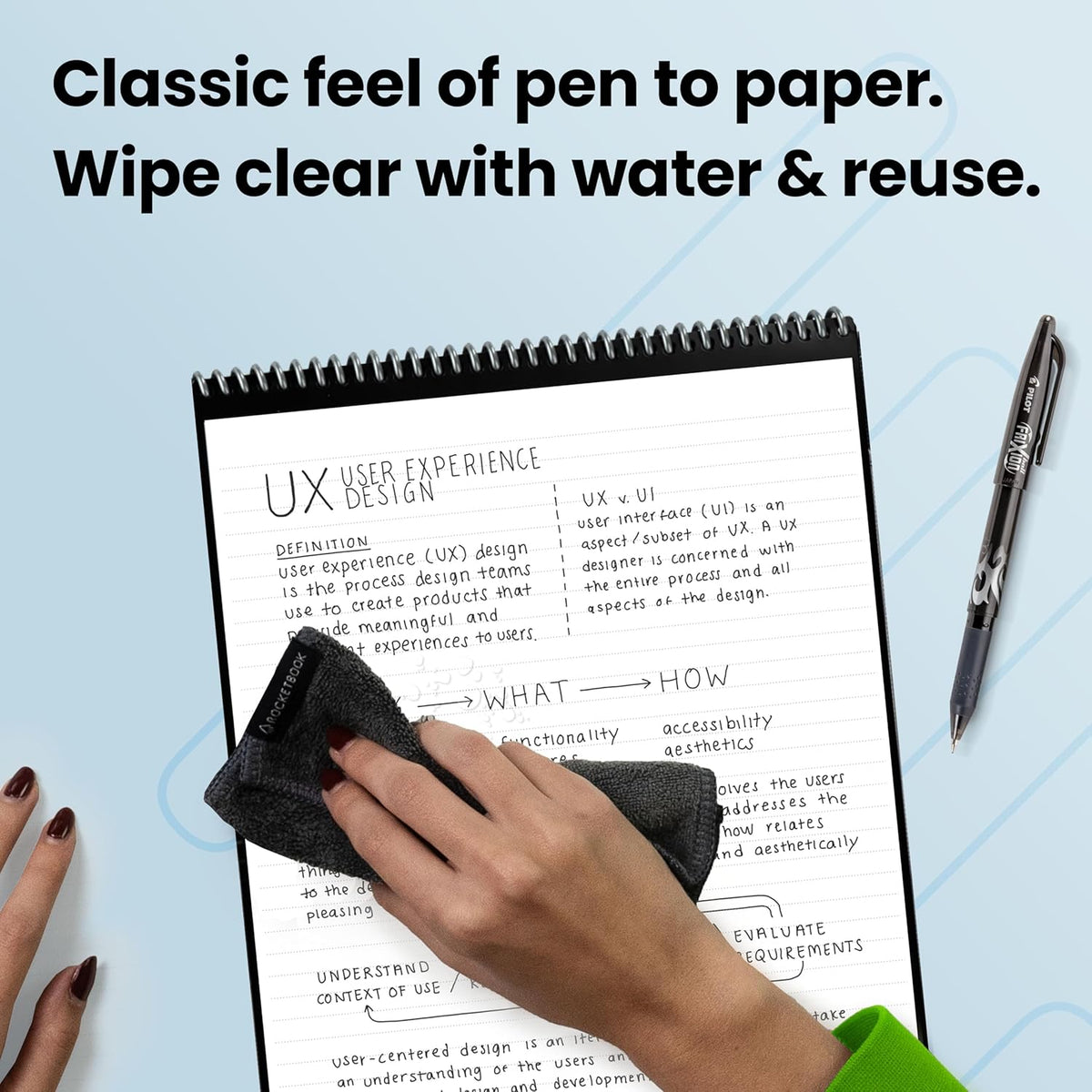 Rocketbook Flip Reusable Smart Notepad | Eco-Friendly, Digitally Connected Notebook for Ambidextrous Writers | Dotted & Lined Combo, 8.5” x 11”, 32 PG, Teal, with Pen, Cloth, and App Included