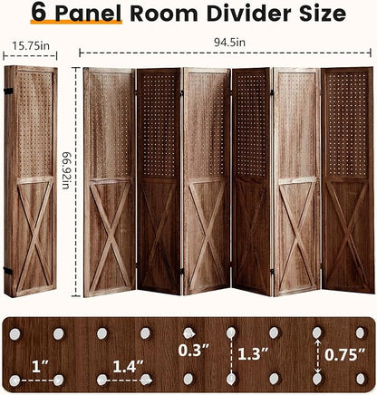 ALeesing 6 Panel Pegboard Room Divider, 5.6Ft Pegboard Display Folding Privacy