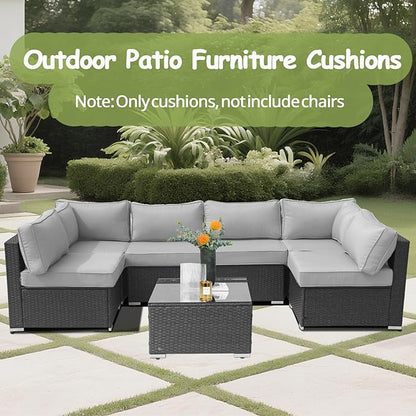 14Piece Outdoor Sofa Cushion Replacement Patio Furniture Waterproof Cushion with Zippers fit 6-Seat Outdoor Wicker Rattan Sectional Couch (Light Gray, 25.6"x25.6"x3.9")
