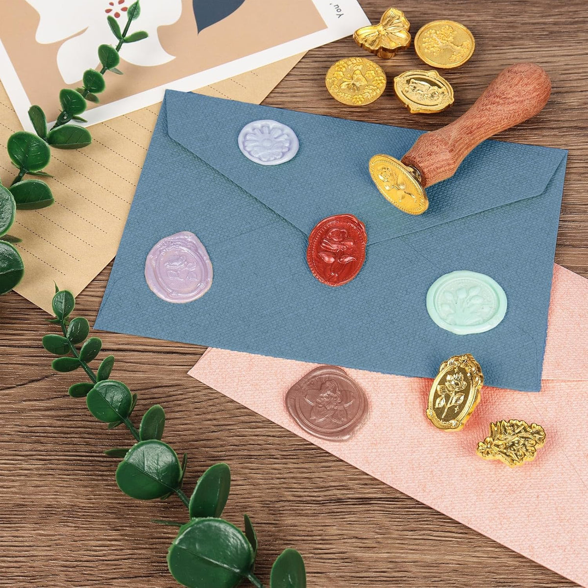 21 Pcs Wax Seal Stamp Kit, Vintage Classic Brass Wax Stamp Seal Head with Wooden Handle for Wedding Party Invitation Greeting Cards Envelopes Gift Wrapping Letter