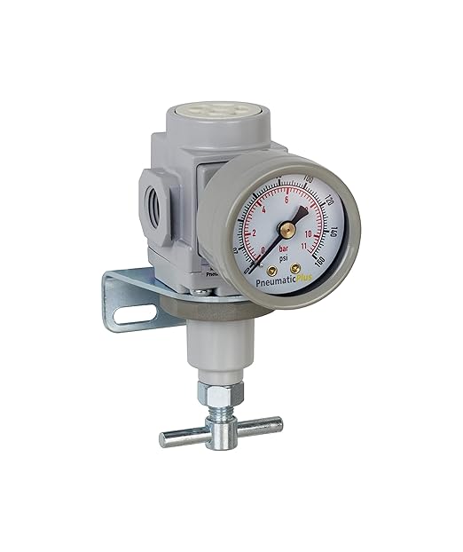 PneumaticPlus SAR200T-N02BG Compressed Air Pressure Regulator 1/4" NPT, T-Handle, Gauge & Bracket