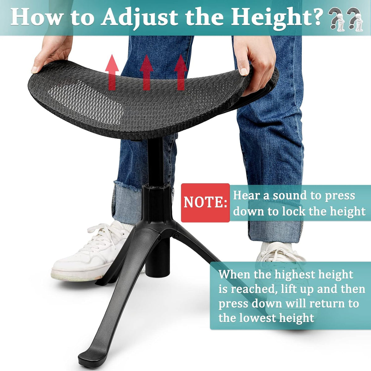 Footrest for Desk Adjustable Height 2-in-1 Function Rotatable Ergonomic Under Desk Footrest Ottoman Stool Rolling Leg Rest for Home Office (Black)