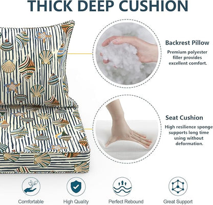 Outdoor Deep Seat Cushion Set, Water Repellent 22"x22" Patio Thick Cushions Replacement with Seat & Back Pillow for Patio Sofa, Wicker Chair, Couch - Crayon Shells