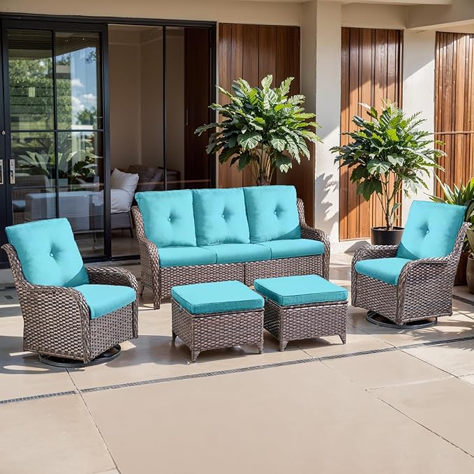 Belord Luxury 4" Thick Outdoor Cushion 8 Set - 22 x24 Inch 28D Sponge Filling Fade-Resistant Chair Cushion, Spill Proof Removable Patio Furniture Replacement Cushions for Sofa Bench Swing - Turquoise