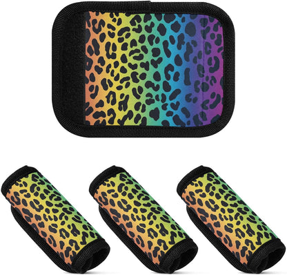 Rainbow Leopard Print 4 Pack Luggage Handle Wraps Covers for Suitcase Identifiers Bag Tags Travel Accessories
