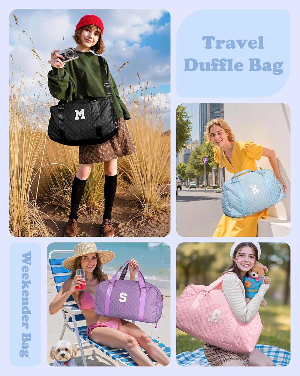 Initial Duffle Bag Women Girls Gift: Personalized Travel Gym bags, Dance Cheer bag Sports for Girl, Kid Gymnastics Bags, Birthday Gifts for Women Girls Kids Teens Mom Teacher