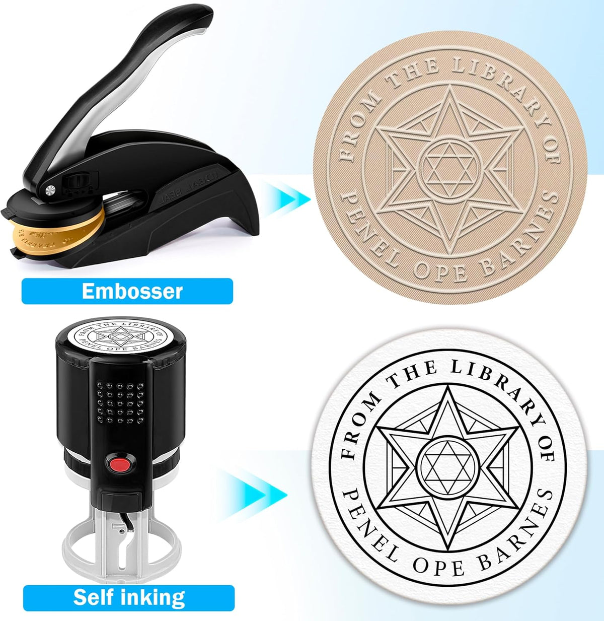 Custom Book Embosser | Personalized Book Stamp | Self Ink Rubber Stamp from The Library of | Customizable Embosser (Magic Circle 10)