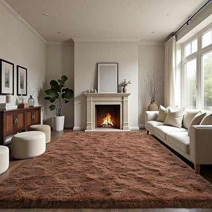 LOCHAS Ultra Soft Indoor Modern Area Rugs Fluffy Living Room Carpets for Children Bedroom Home Decor Nursery Rug 5.3x7.5 Feet, Brown