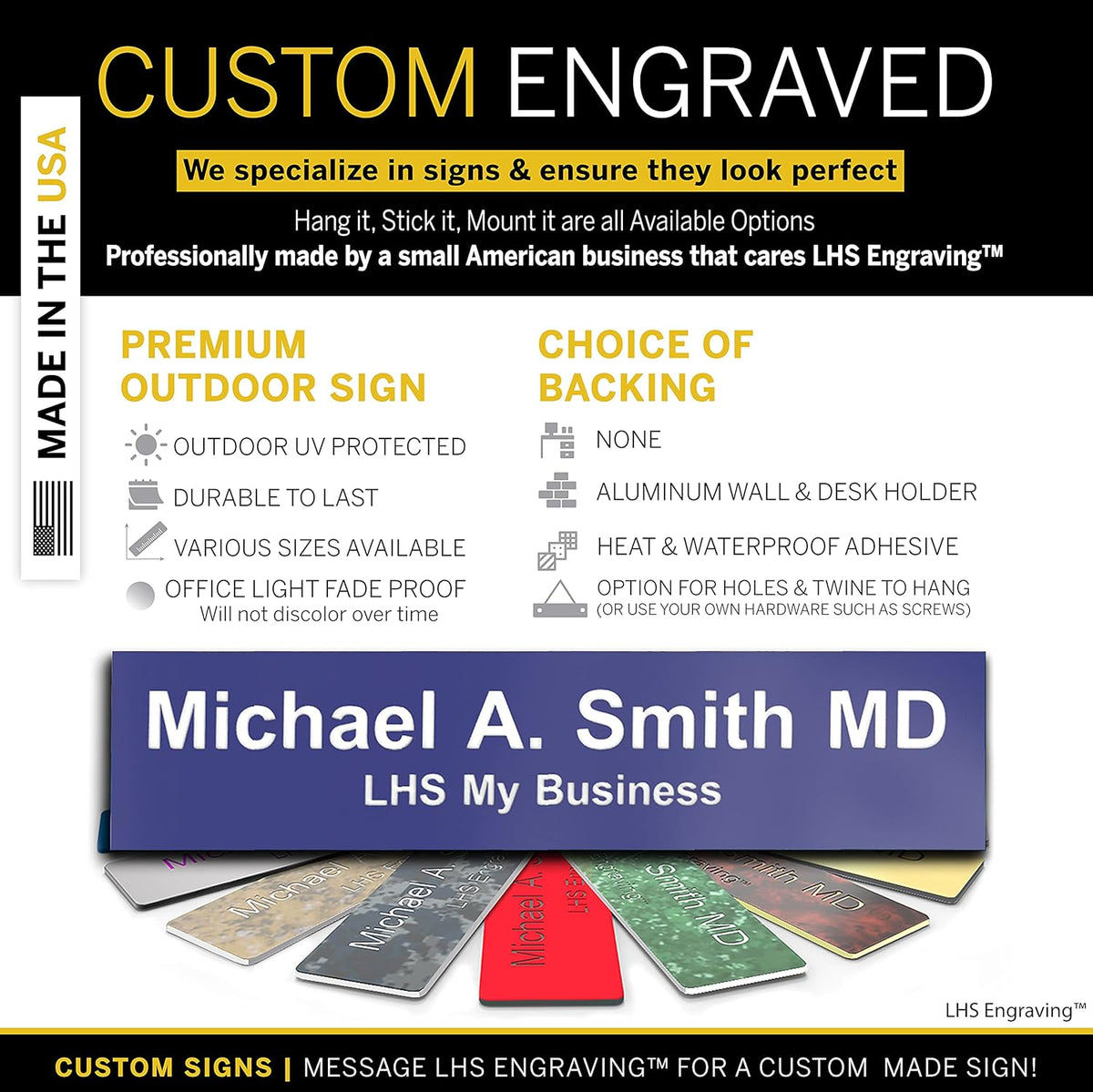 Engraved Name Plates for Door Sign Personalized Purple Plastic Plaque with White Letters - Made in USA 2x8 B13
