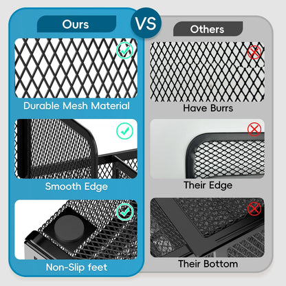Mesh Pen Organizer for Desk, Multi-Functional Pencil Holder with Drawer Desk Organizers, Large Capacity Storage for School Office Home Supplies (Black)