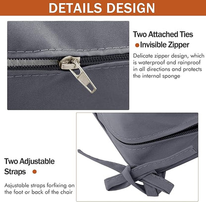 Outdoor Chair Cushions 16 x 17 Inch, Set of 4, Water Resistant Patio Chair Cushions with Tie 3 Year Color Fastness Thick Outdoor Seat Cushion for Garden Lawn Patio Furniture Dark Grey