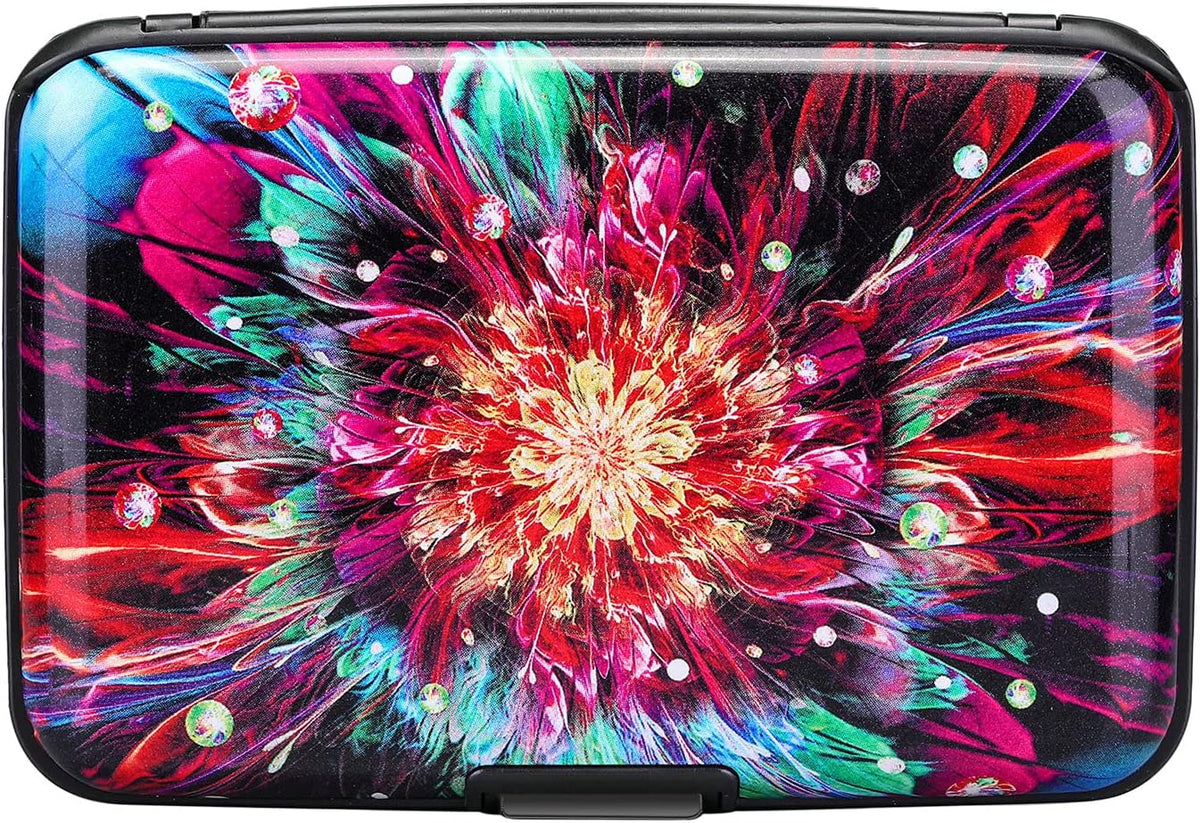 ELFISH Mini RFID Aluminum Wallet Credit Cards Holder Business Card Case Metal ID Case for Men Women (Gorgeous flower)