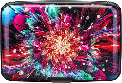 ELFISH Mini RFID Aluminum Wallet Credit Cards Holder Business Card Case Metal ID Case for Men Women (Gorgeous flower)