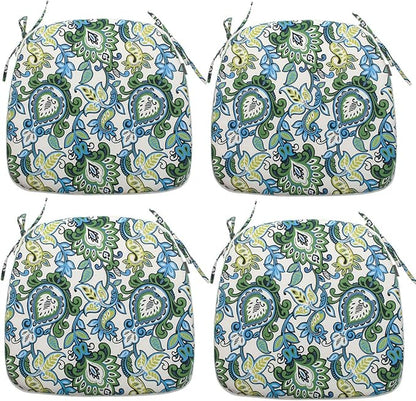 Magpie Fabrics Outdoor/Indoor 17"x16"x2" Chair Cushions with Ties Set of 4, Waterproof All Weather U-Shape Seat Pads Decoration for Patio Garden Furniture Home Office (Botanical Blue Green)