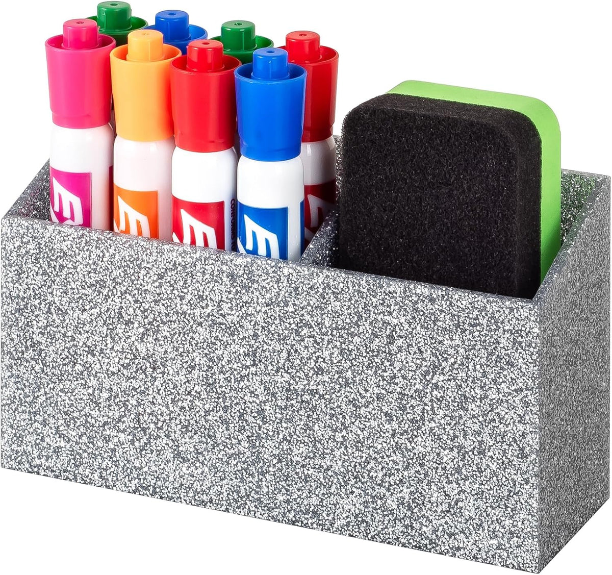 BEYGORM Magnetic Dry Erase Marker Holder for Whiteboard,Non-slip Acrylic Magnet Pen Holder for Fridge Refrigerator,Locker Organizer for Work,Locker Accessories,Pencil Cup for Desk(Silver)