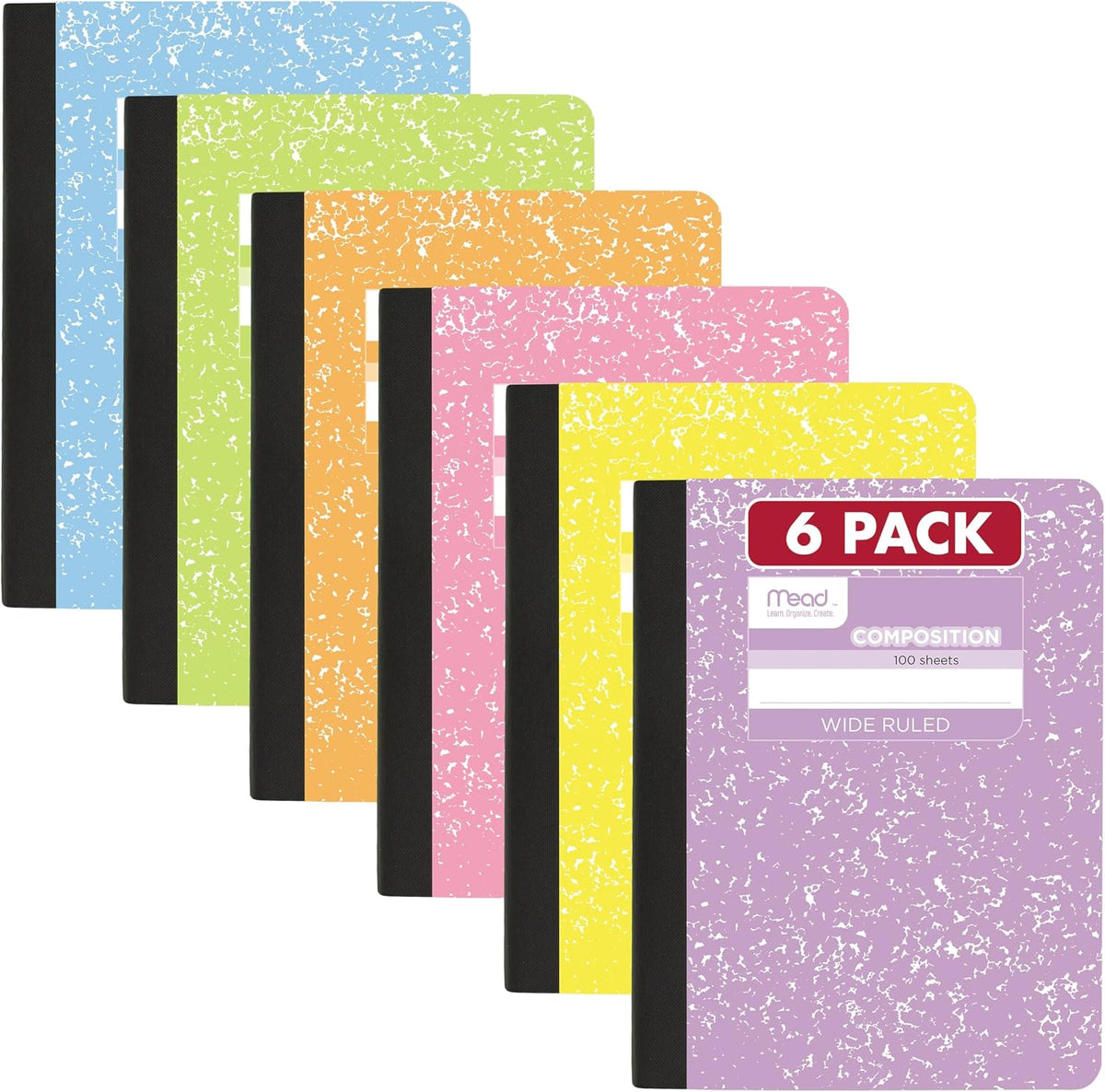 Mead Composition Notebook, College Ruled 7.5" x 9.75" Paper, 100 Sheets, Assorted Colors, 6 Pack (850106-ECM)