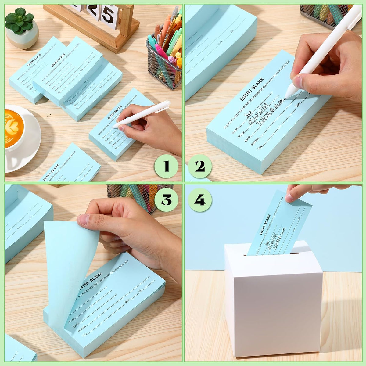 Kosiz 2000 Raffle Ticket Sheet 8 Pad 5.24" x 2.76" Enter to Win Blank Entry Form for Contest Collect Name Phone Number Email Address for School Event Ballot Network Marketing(Light Blue)
