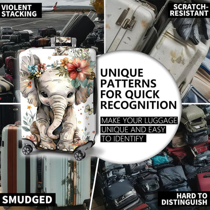Travel Luggage Cover,Flowers ElephantTheme Suitcase Cover Accessory Kit, Luggage Tag, and Comfortable Luggage Handle Wrap, Washable Luggage Suitcase Protector (22-24 inch,M)