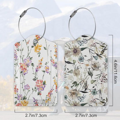 Vintage Floral 2 Pack Luggage Tag for Suitcase, Cute Unique Leather Bag Tags Identifiers Privacy Cover ID Label with Durable Steel Loop for Women Men Kids Girls Travel