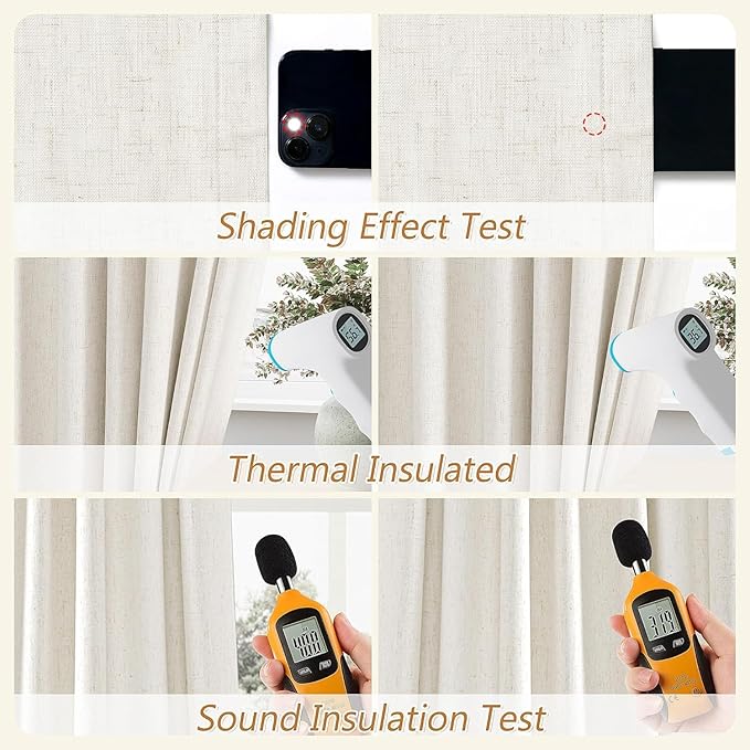 Guken Cream 100% Blackout Curtains 54 Inch Length 2 Panels Set for Living Room Bedroom Back Tab Black Out Linen Drapes Room Darkening Window Curtains 52x54