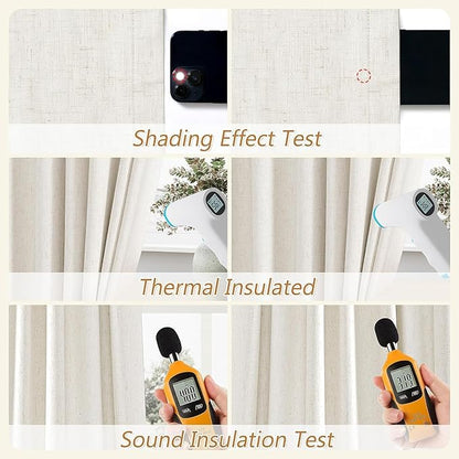Guken Cream 100% Blackout Curtains 54 Inch Length 2 Panels Set for Living Room Bedroom Back Tab Black Out Linen Drapes Room Darkening Window Curtains 52x54