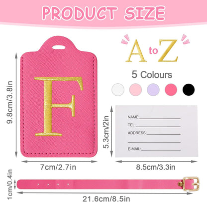 Initial Letter Luggage Tags for Suitcases, Embroidered Monogrammed Suitcase Luggage Identifier Name Tag, PU Leather TSA Approved Luggage Tags, Bag Tags for Men Women Kids Luggage Handbags(Rosered F)