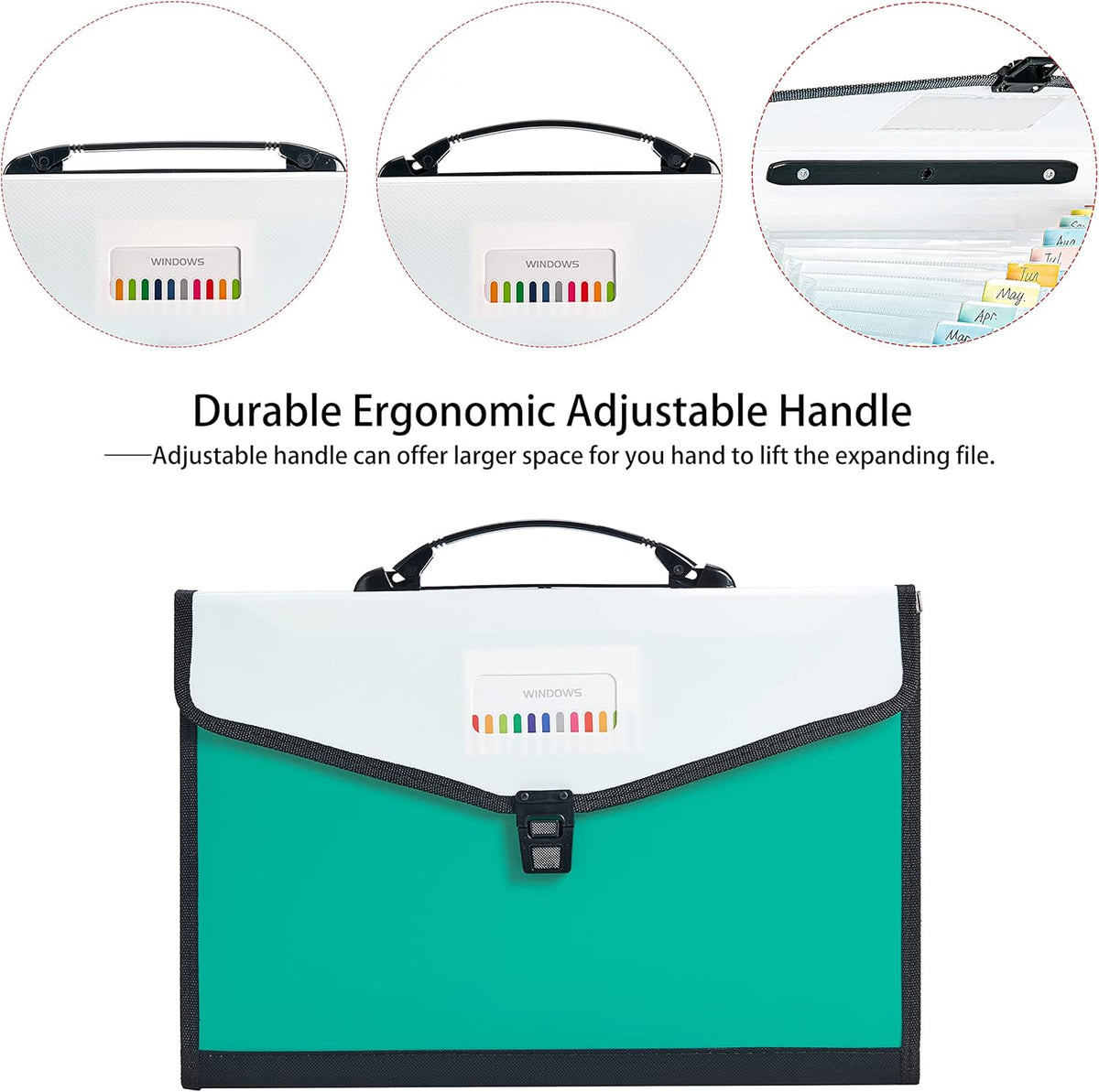 Leagl Size 13-Pockets Expanding File Folder with Handle, Plastic Accordion Filling File Folder Expandable Monthly Portable Paper Document Organizer for Office School & Home (Green)