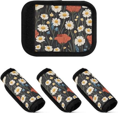 Poppy and Daisy Flowers Black 2 Pack Luggage Handle Wraps Covers for Suitcase Identifiers Bag Tags Travel Accessories