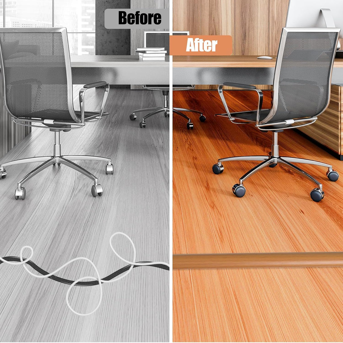 Floor Cord Cover Self Adhesive Cord Hider,20FT Cable Management, Extension Strip Protector for Wires, Prevent Cable Trips for Offices, Gyms, Exhibitions Cavity:0.47"(W) x 0.35"(H) Brown Wood