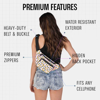 Fanny Pack Belt bag - Crossbody Waist Bag for Men or Women - Hands-Free, Waterproof Large Bumbag for Hiking, Running, and Travel (Pineapple)