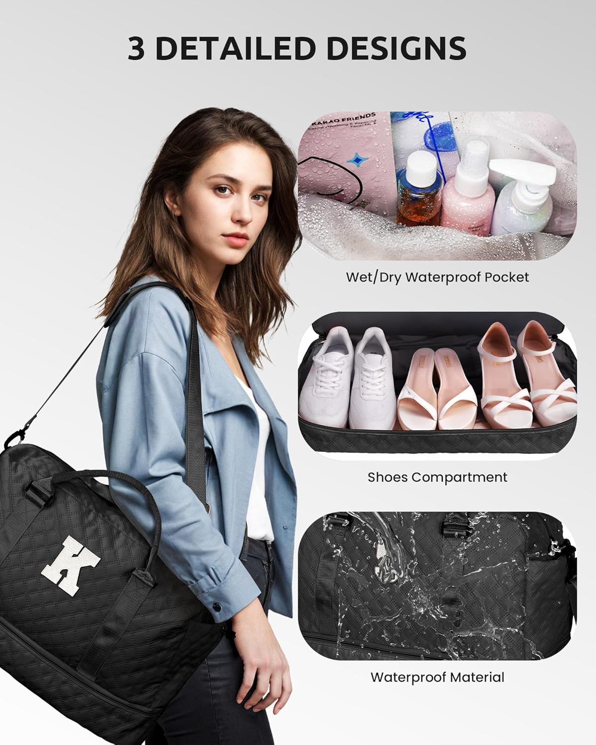 Customized Gifts for Women, Gifts for Mom-Duffle Bag with Shoe Compartment, Personalized Weekender Bag, Monogram Overnight Bags, Travel Bag with Makeup Bag, Birthday Gift for Her (Letter O)