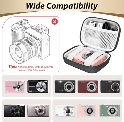 Digital Camera Case for CAMKORY, KODAK PIXPRO FZ45/FZ55, Canon IXUS 285 HS, Lecran, Small Travel Compact Camera Holder with Mesh Pocket for Accessories SD Card (Black-PU)