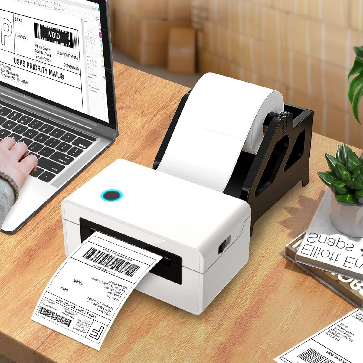 Roll 4 x 6 inch - 1000 Thermal Labels Direct White Strong Adhesive Perforated Postage Shipping Printer Compatible with Zebra SNBC Epson Rollo (1000 Labels, 2 Rolls)