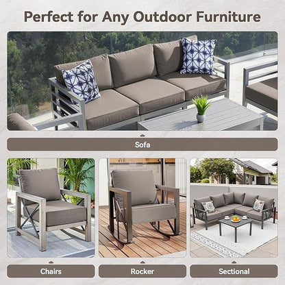6" Thick Outdoor Cushions 22x24x6, 6-Set Deep Seat Patio Cushions with Removable Cover, Waterproof & Fade Resistant Replacement for Wicker Chair, Loveseat, Sofa - Grey