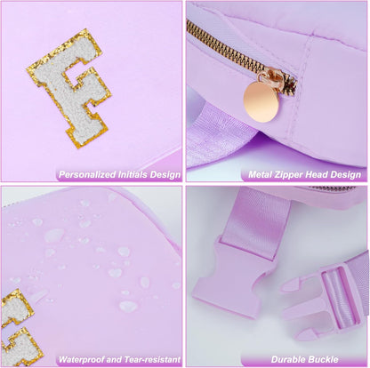 Belt Bag Fanny Pack Crossbody Bags with Initials Cute Stuff Birthday Gifts for Teenager Girls Trendy Stuff - White F,Lavender Bag