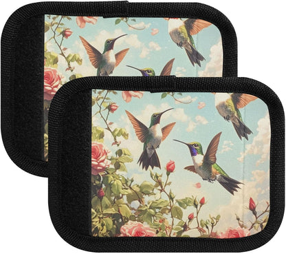 Flying Hummingbirds and Roses 4 Pack Luggage Handle Wraps Covers for Suitcase Identifiers Bag Tags Travel Accessories