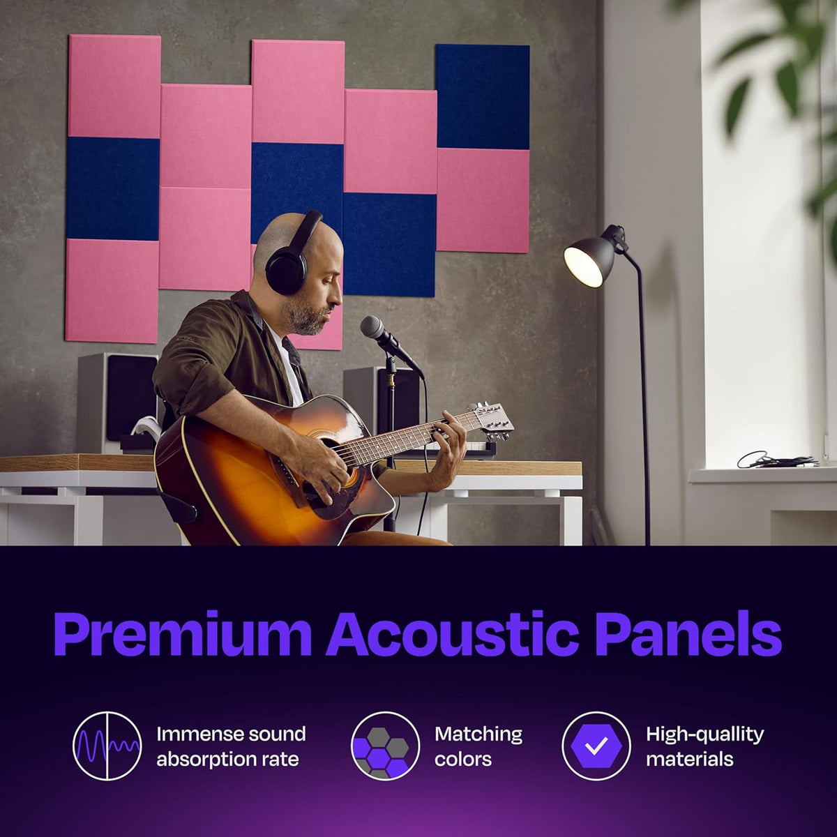 Acoustic Panels 12-Pack Soundproof Wall Panels 12"X12"X0.4" Sound Panels High Density Sound Dampening Panels - [Chic Pink Square]