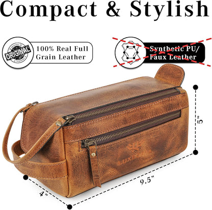 LUXEORIA Genuine Leather Toiletry Bags for Men and Women, Handmade Premium Leather Dopp Kit and Shaving Bag, Cosmetic Bag for Womens and Mens, Travel Essentials & Organizers