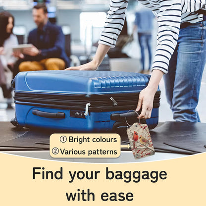 3 Pack PU Red Cardinal Birds Leahter Luggage Tag with Stainless Steel Loop,Travel Suitcase Labels with Privacy Cover ID Label Quickly Spot for Bags