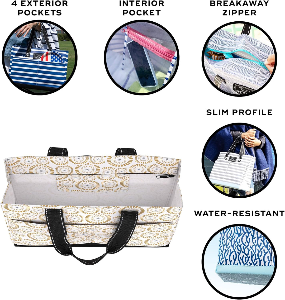 SCOUT Uptown Pocket Tote - Medium Multi-Use Tote Bag for Women, Nurses, Teachers, and Moms, 5 Pockets, Breakaway Zipper