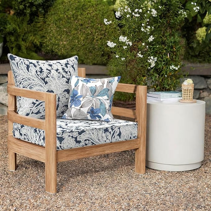 Outdoor Deep Seat Cushion Set, Water Repellent 24"x24" Patio Thick Cushions Replacement with Seat & Back Pillow for Patio Sofa, Wicker Chair, Couch - Damask Lapis