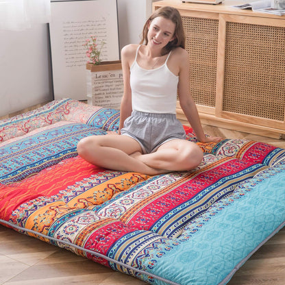 MAXYOYO Bohemian Retro Floor Mattress Vintage Floral Japanese Futon Mattress Roll Up Tatami Floor Mat Foldable Bed Portable Camping Mattress Sleeping Pad Floor Lounger Couch Bed Twin Size
