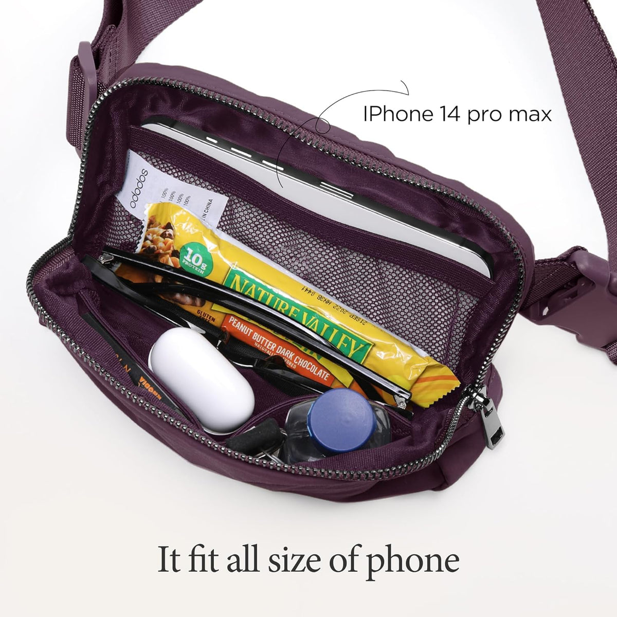 ODODOS Unisex Mini Belt Bag with Adjustable Strap Small Fanny Pack for Workout Running Traveling Hiking, Plum