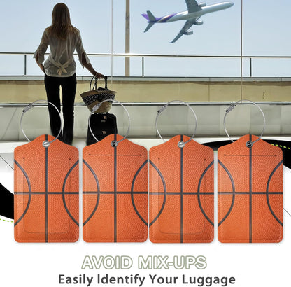 2 Pcs Basketball Texture Luggage Tags,Cruise Luggage Tag with Privacy Flap,Name Id Label and Steel Loop for Women Men Travel Bag Suitcase