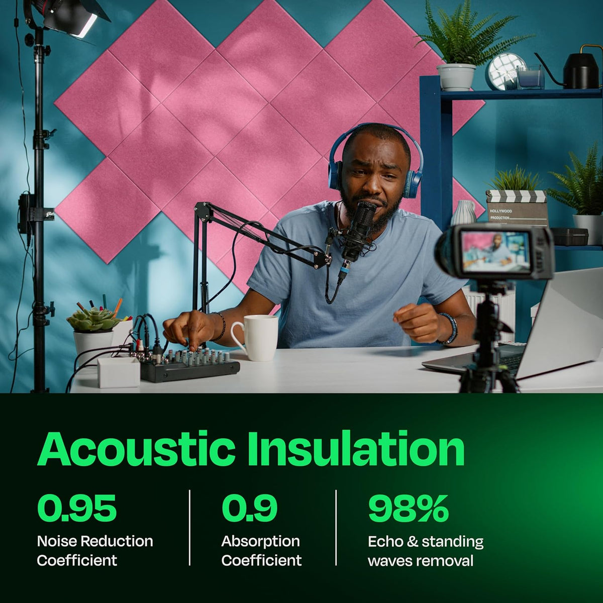 Acoustic Panels 12-Pack Soundproof Wall Panels 12"X12"X0.4" Sound Panels High Density Sound Dampening Panels - [Chic Pink Square]